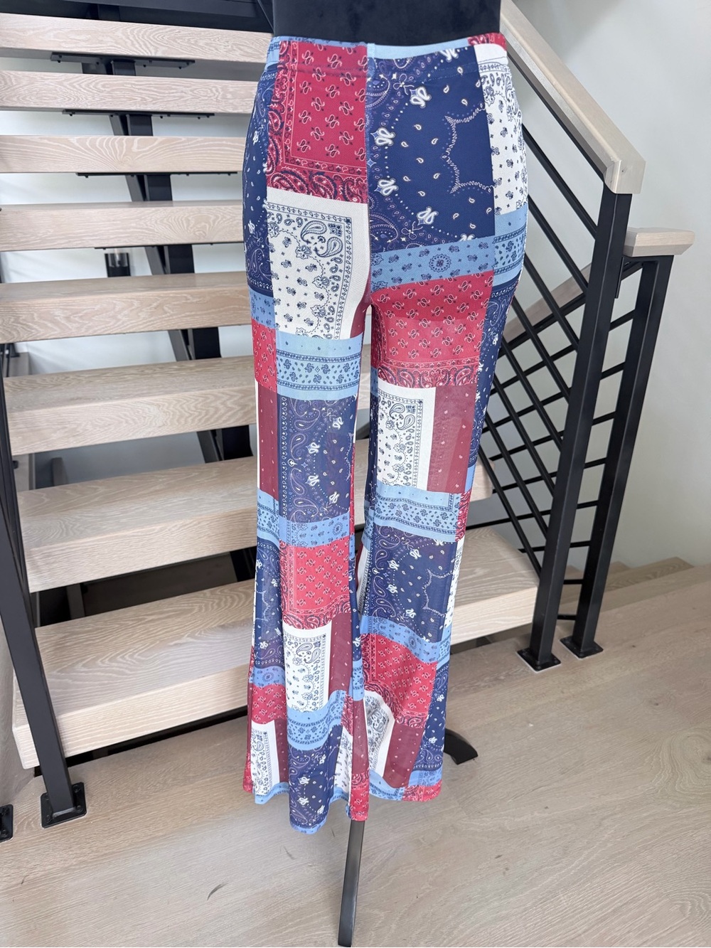 Patchwork Print Wide-Leg Pants - Blue & Red size S - Picture 3 of 6